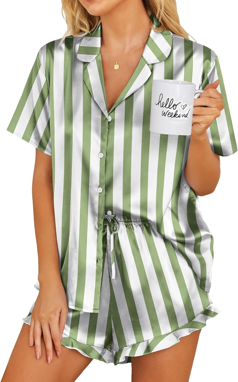 Ekouaer Satin Pajamas Set