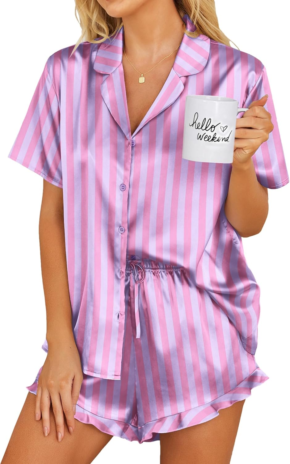 Ekouaer Satin Pajamas Set