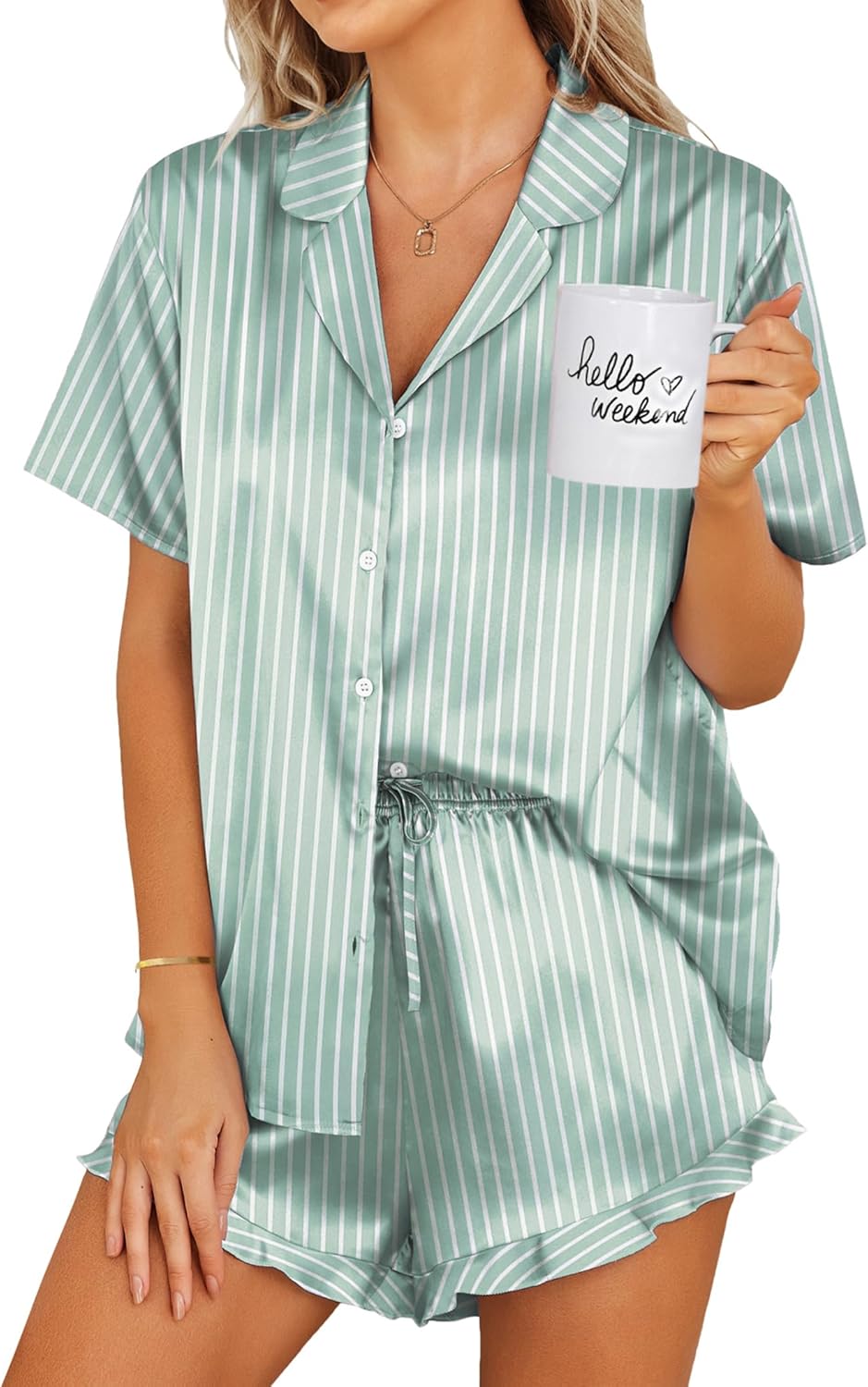 Ekouaer Satin Pajamas Set