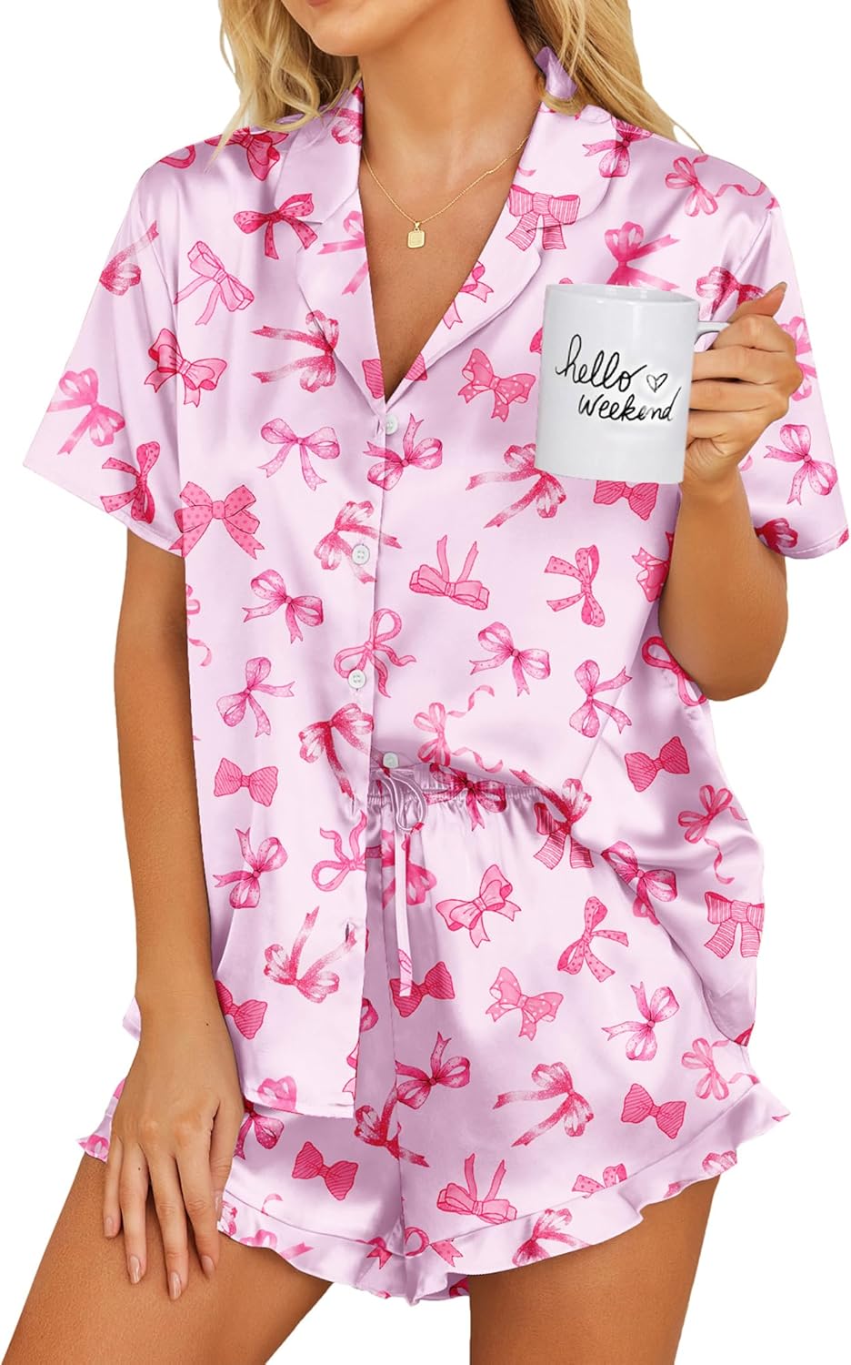 Ekouaer Satin Pajamas Set