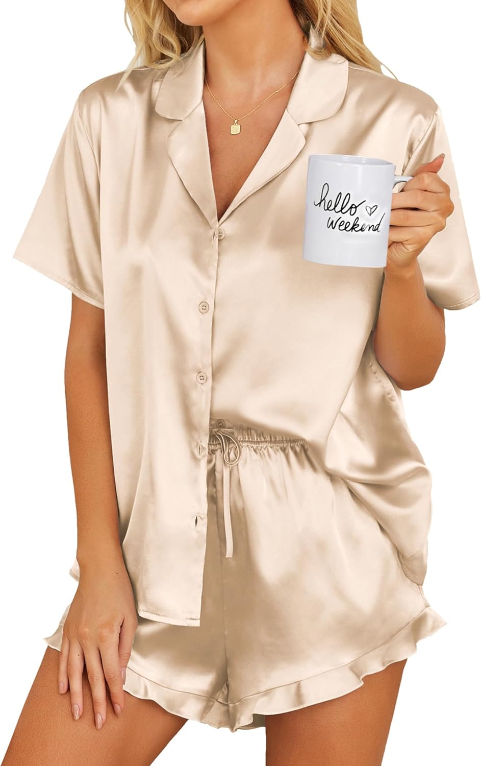 Ekouaer Satin Pajamas Set