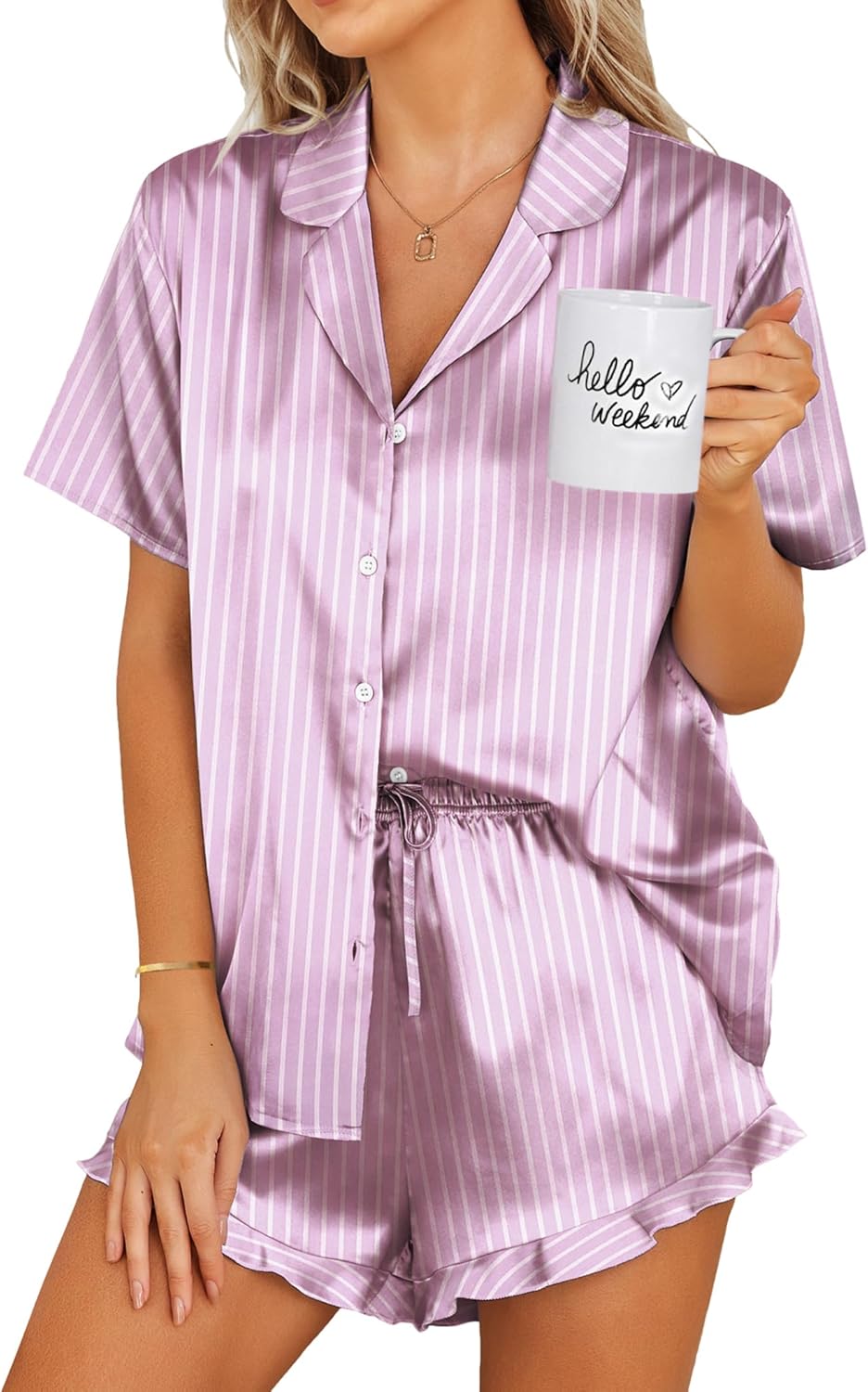 Ekouaer Satin Pajamas Set