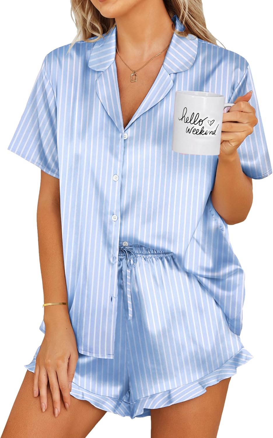Ekouaer Satin Pajamas Set