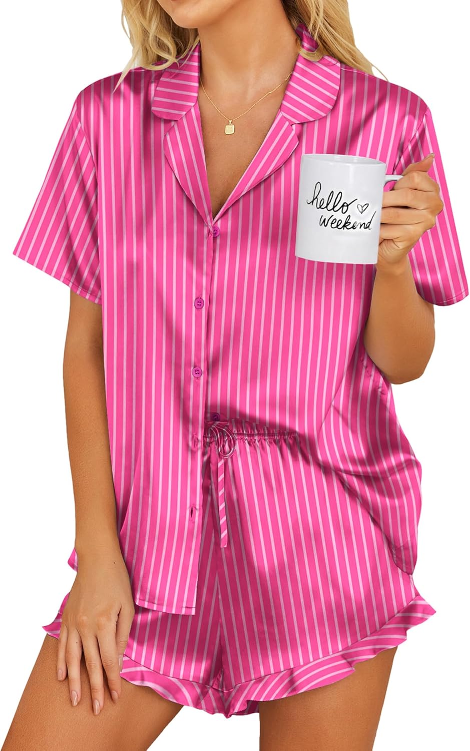 Ekouaer Satin Pajamas Set