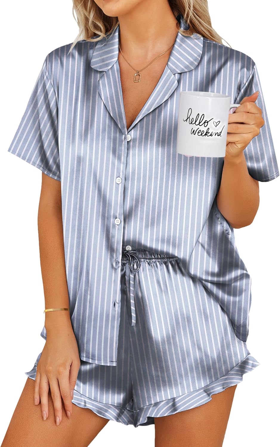 Ekouaer Satin Pajamas Set