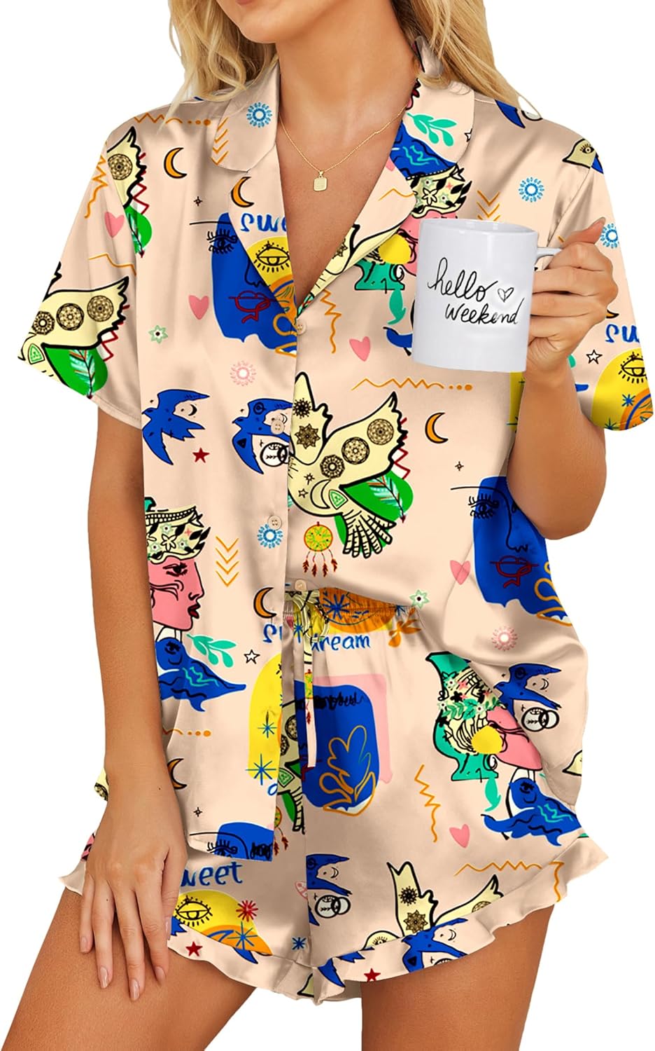Ekouaer Satin Pajamas Set