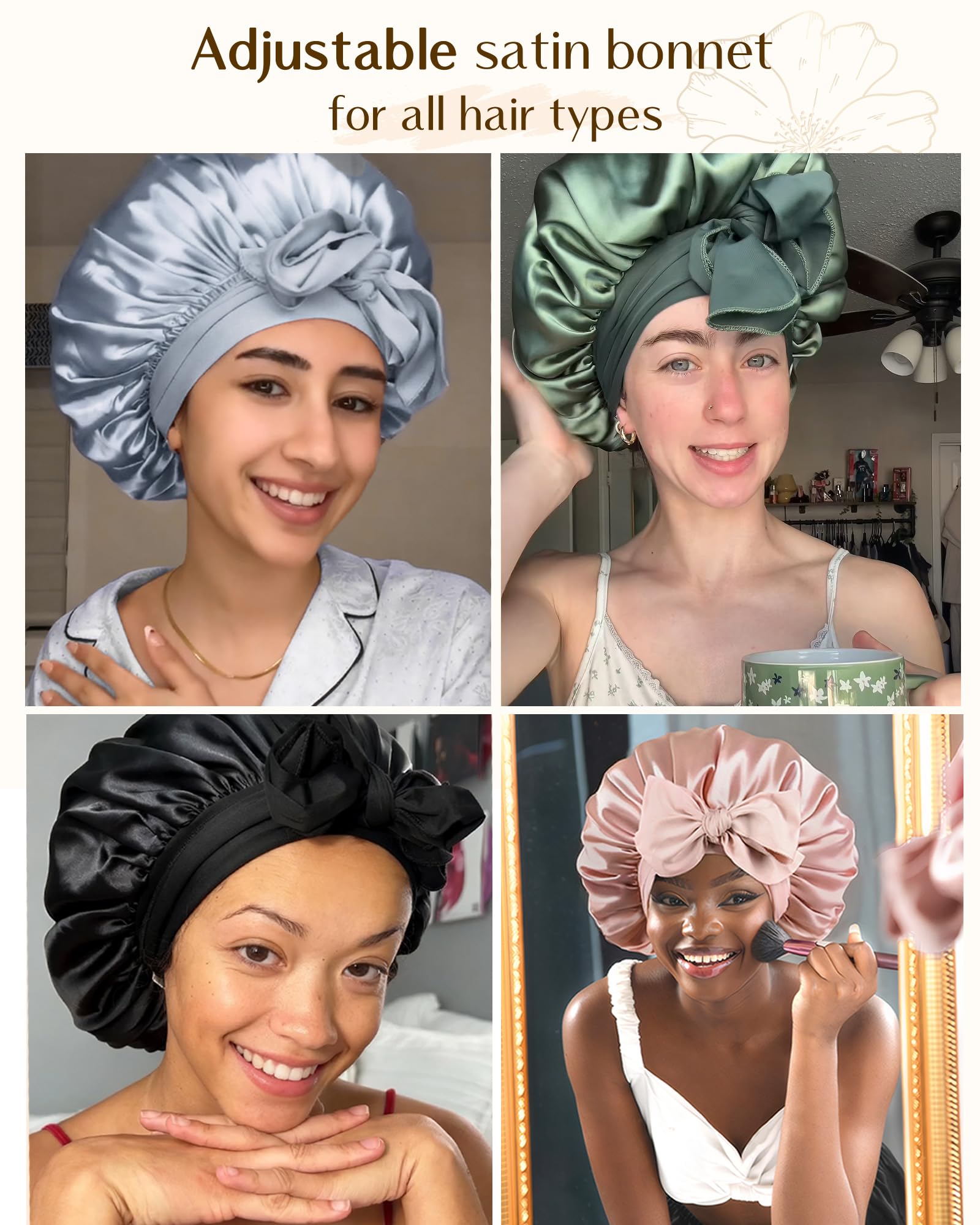 YANIBEST Adjustable Satin Bonnet