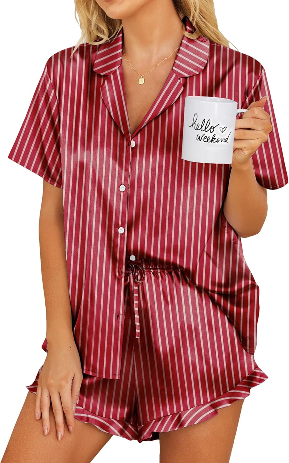Ekouaer Satin Pajamas Set