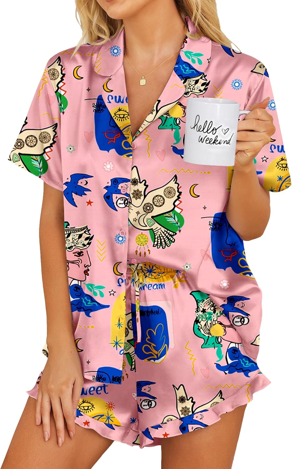 Ekouaer Satin Pajamas Set