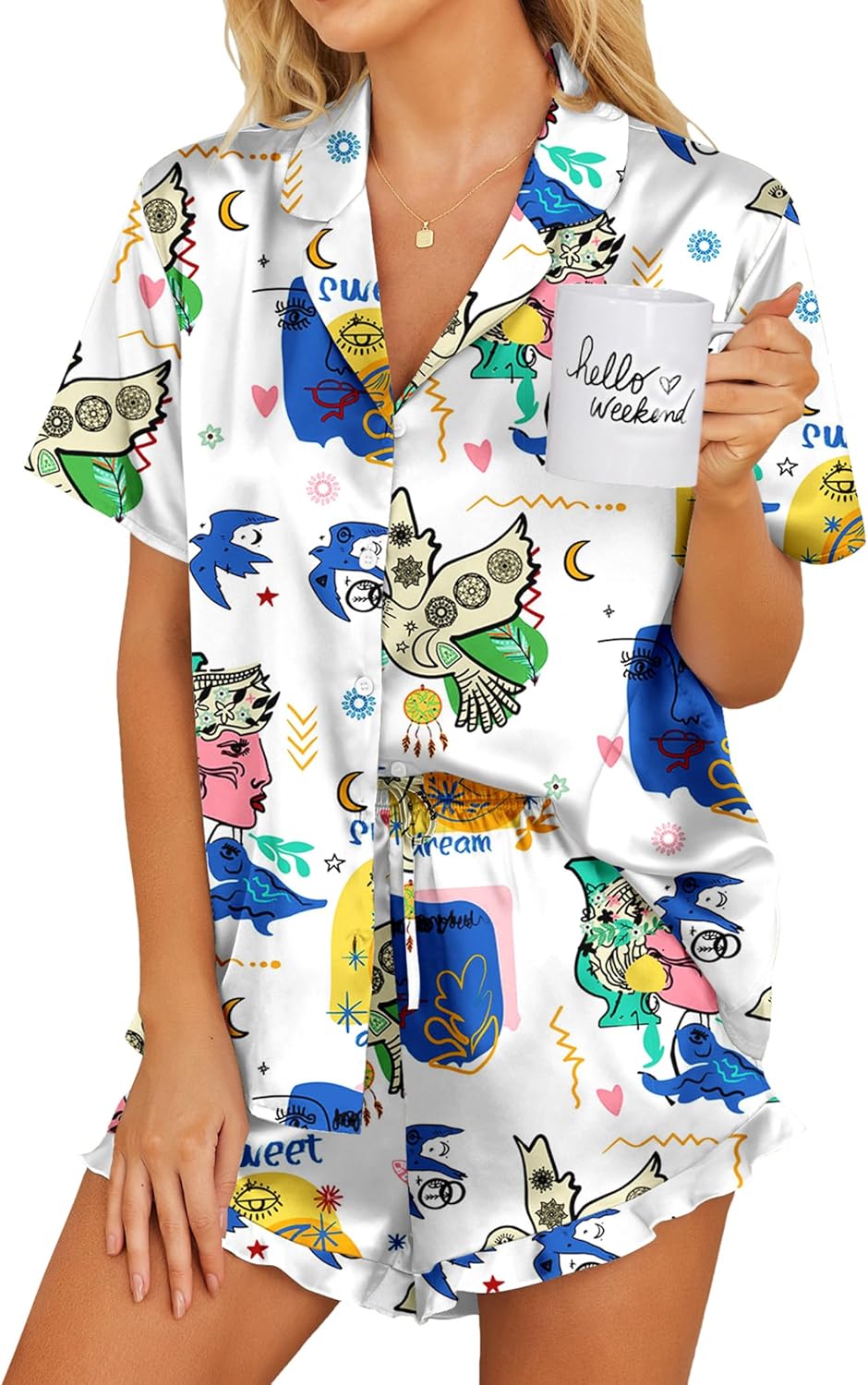 Ekouaer Satin Pajamas Set